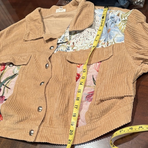 POL Tan Corduroy Oversized Jacket with Floral Accents - Picture 8 of 12